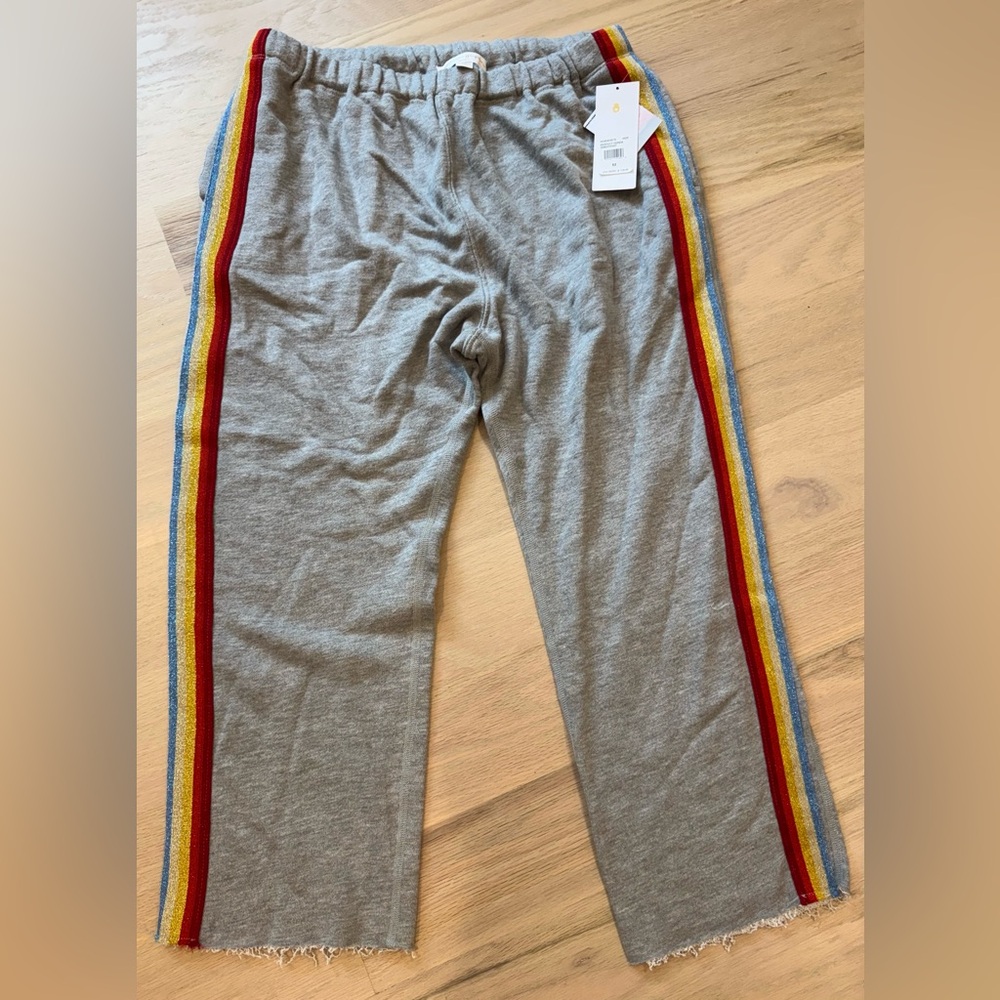 NEW Spiritual Gangster Perfect Harem Sweatpant M Crop Glittery Side Stripes Gray